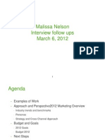 Malissa Nelson Interview follow ups March 6, 2012 marketing strategy