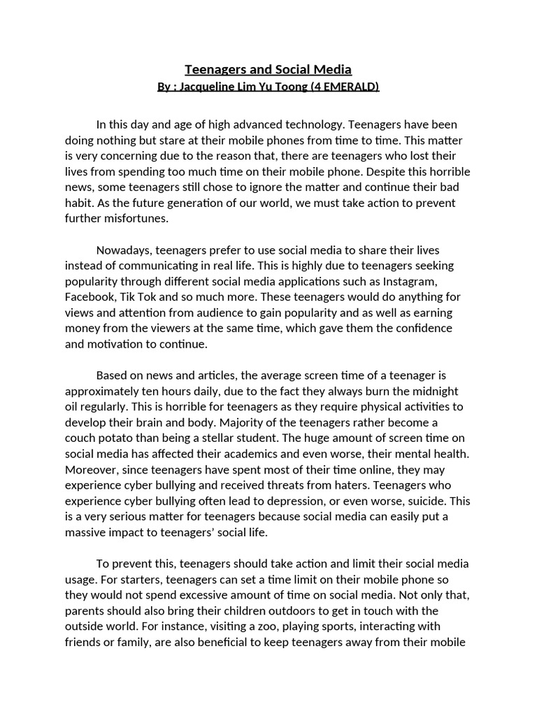 Impact of Social Media on Teenagers | PDF | Adolescence | Cyberbullying