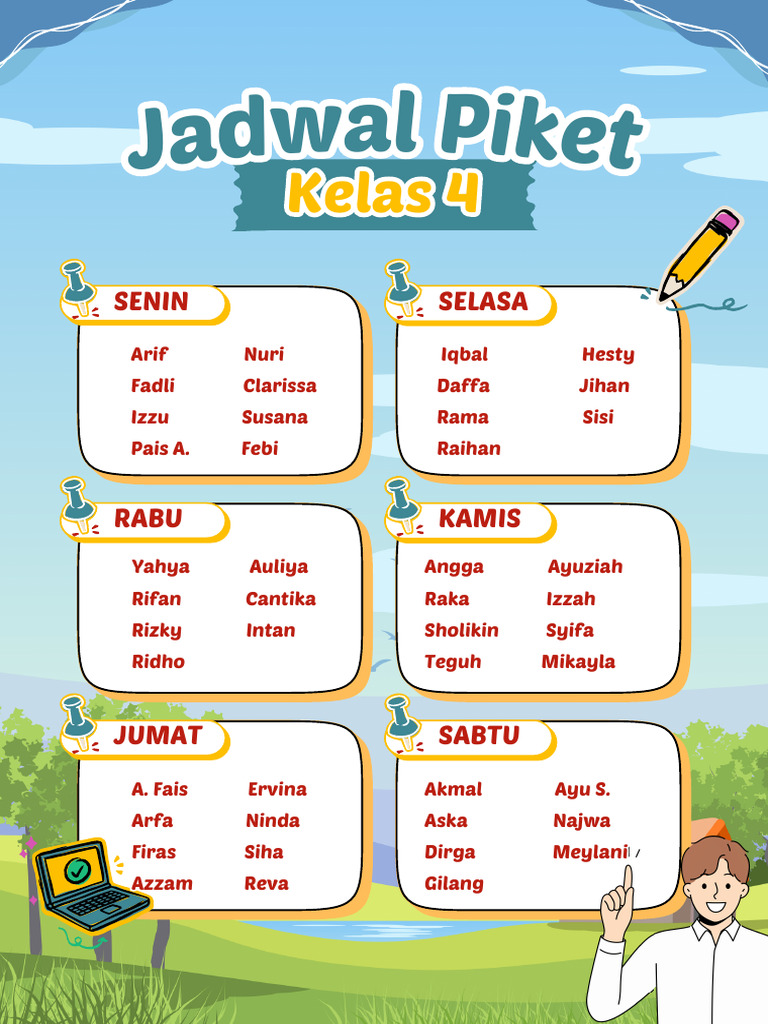 HIjau Dan Biru Illustratid Modern Daftar Jadwal Piket Poster - 20250730
