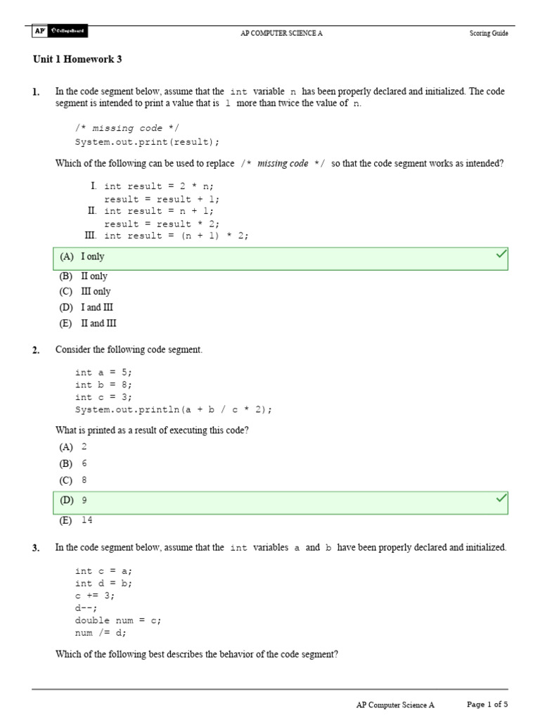 AP Computer Science A Code Analysis | PDF | Integer (Computer Science ...