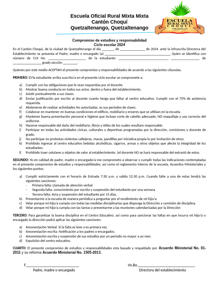 Compromiso de Estudios 2024 | PDF