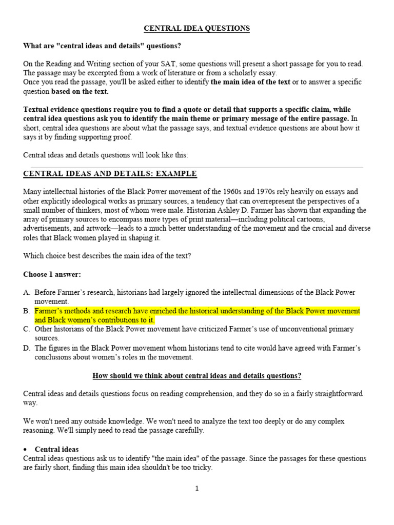Understanding Central Idea Questions | PDF | Odor