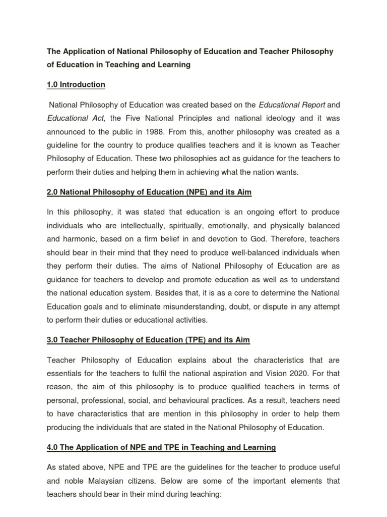 The Implication of National Philosophy of Education and Teacher