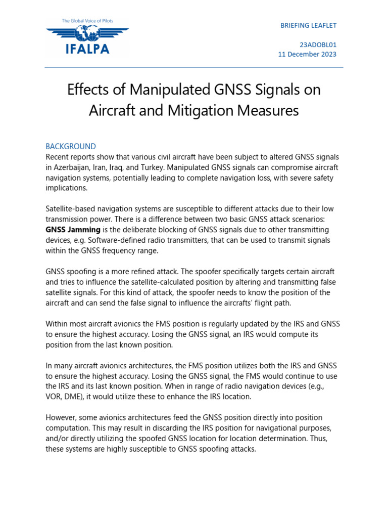 GNSS Signal Manipulation Risks for Aircraft | PDF | Navigation | Aviation
