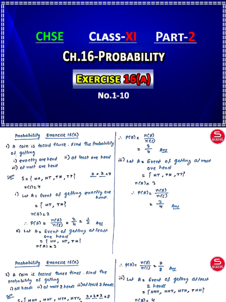 Probability Exercises for Class XI | PDF | Secondary Education ...