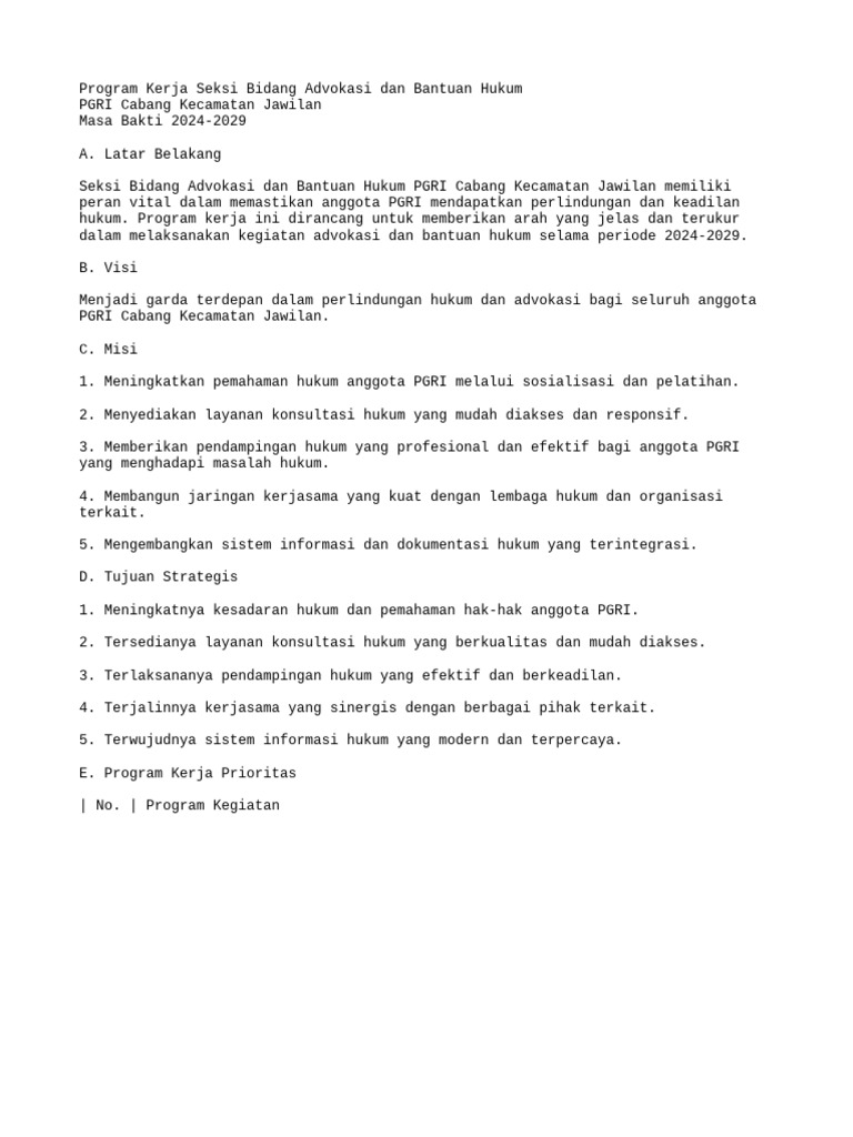 Program Advokasi Hukum PGRI Jawilan 2024-2029 | PDF