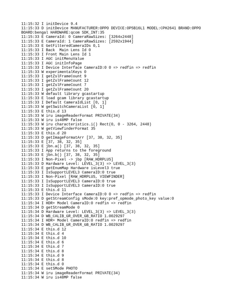 OPPO Camera Initialization Log | PDF | Mobile Computers | Smartphone