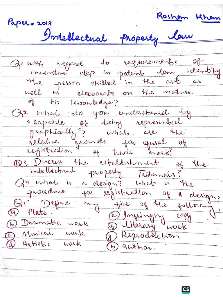 5th Semester, Solved Past Paper of Intellectual Property Law | PDF