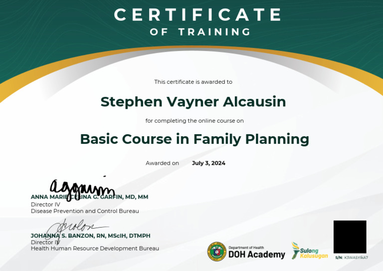 Family Planning Training Certificate | PDF