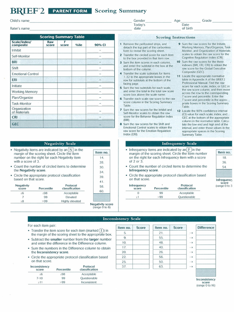 Parent Form Scoring Summary | PDF