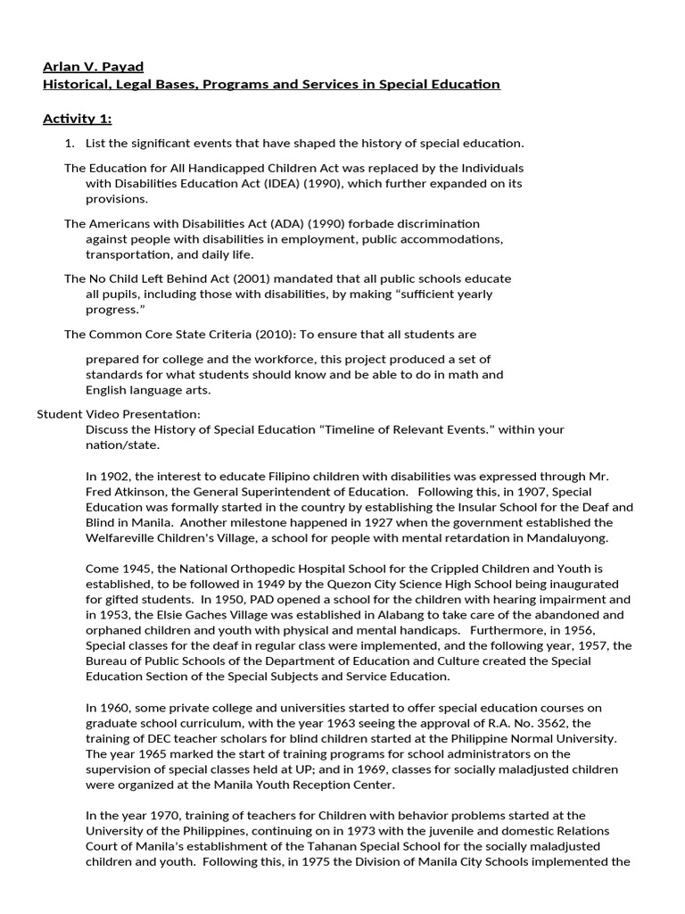 Historical Overview of Special Education | PDF | Social Exclusion ...