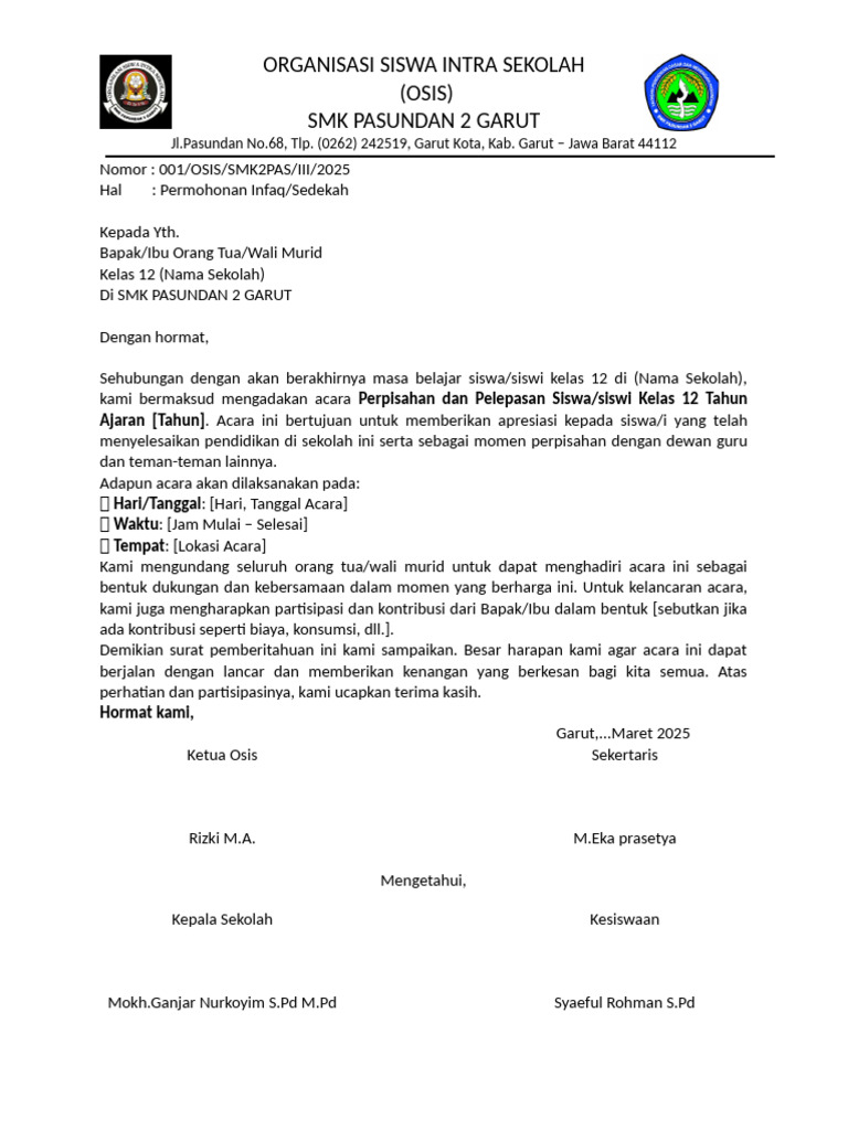 Surat Permohonan Infaq | PDF