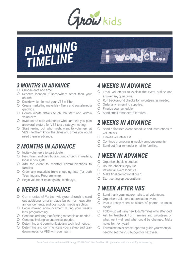 VBS Planning Timeline Checklist | PDF