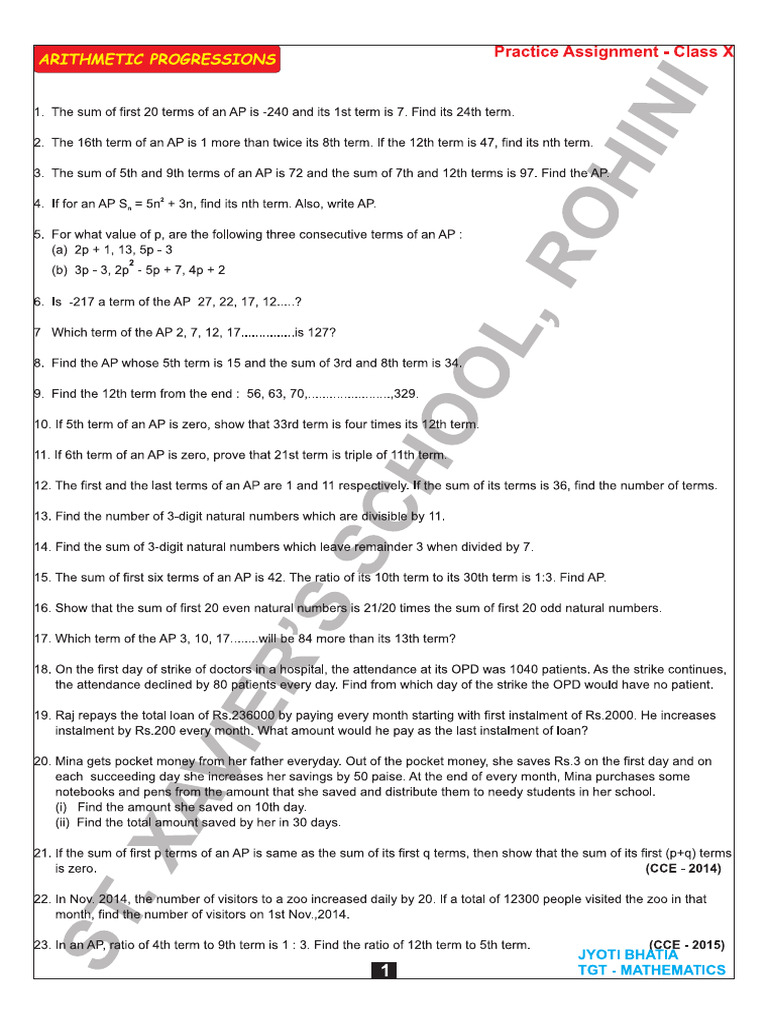 Arithmetic Progressions Tough Questions | PDF