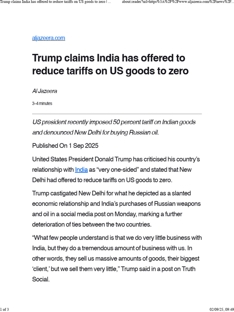 Trump Claims India Has Offered To Reduce Tariffs On US Goods To Zero ...