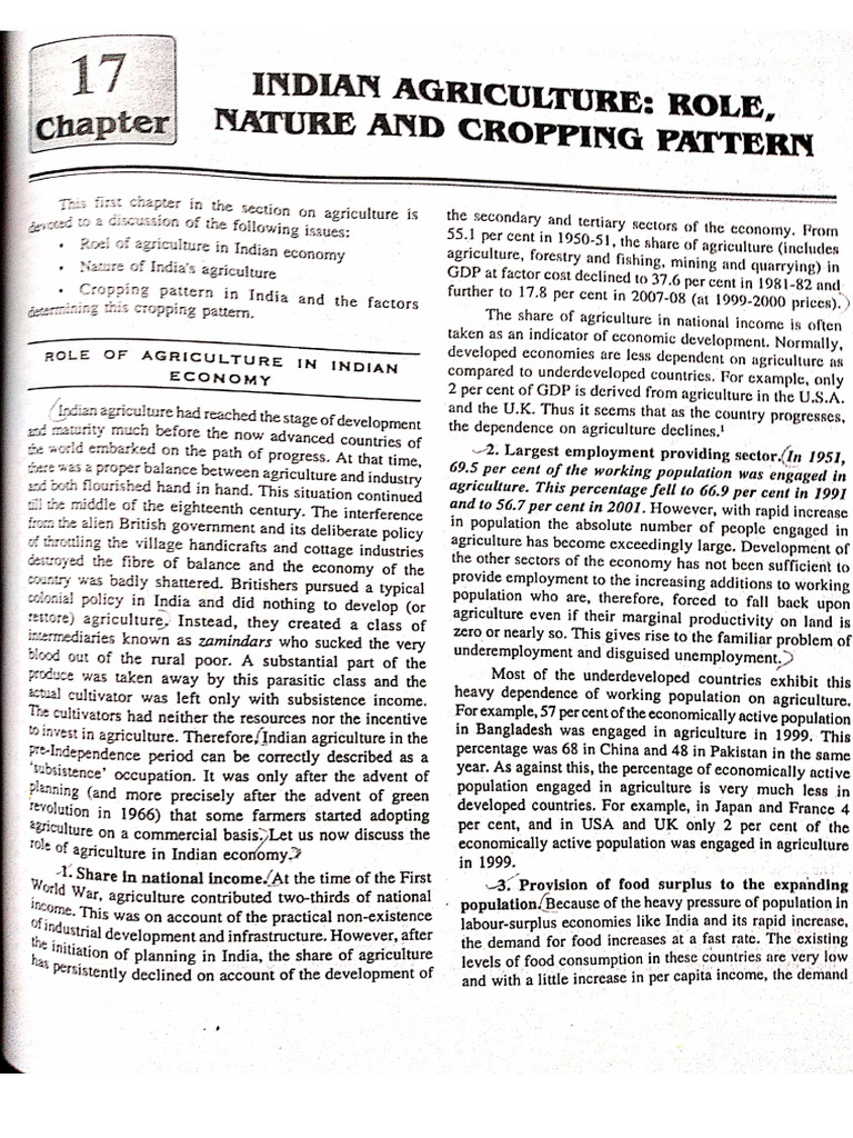 Role of Agriculture in Indian Economy | PDF