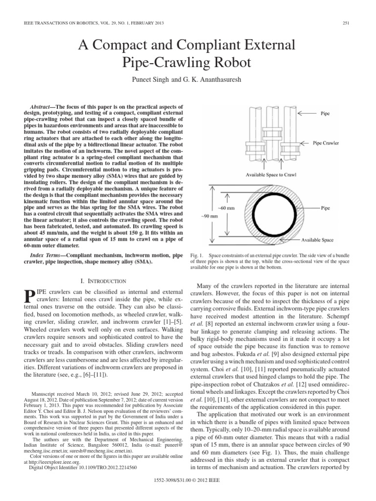 Compact Compliant Pipe-Crawling Robot | PDF | Shape Memory Alloy ...