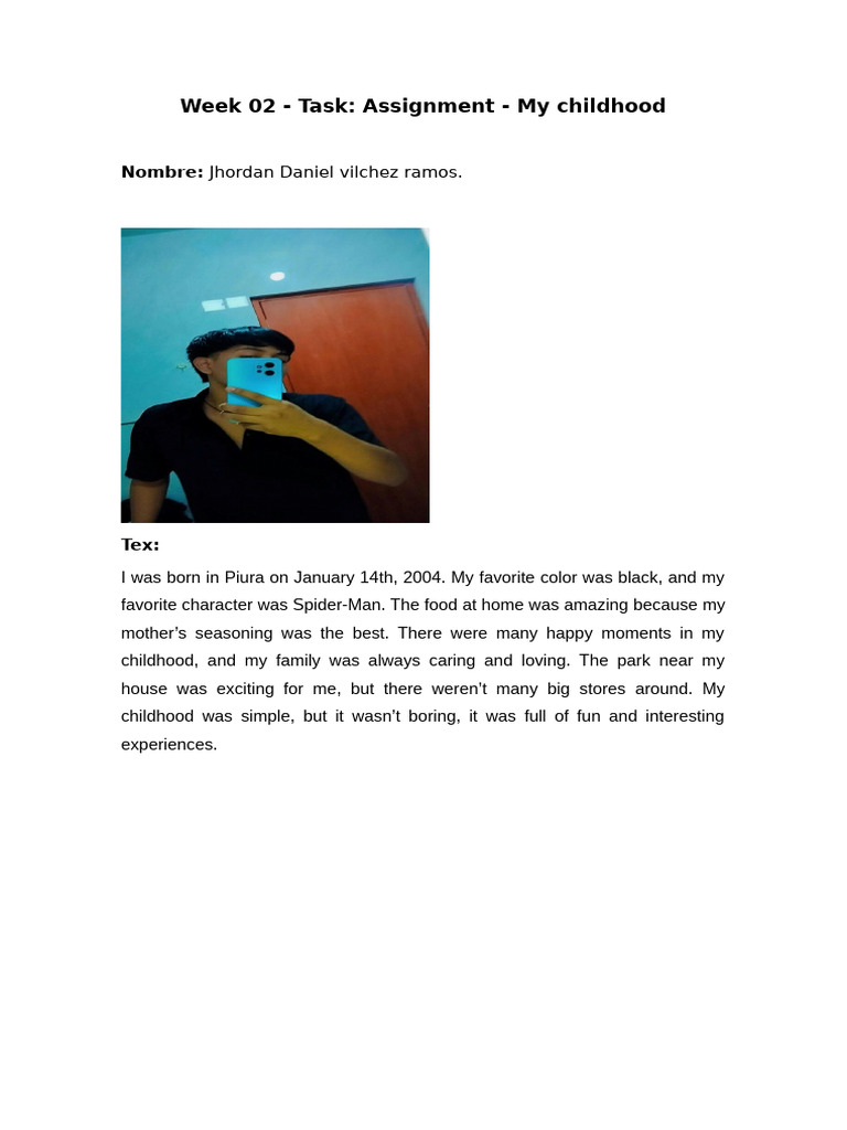 Week 02 - Task Assignment - My Childhood | PDF