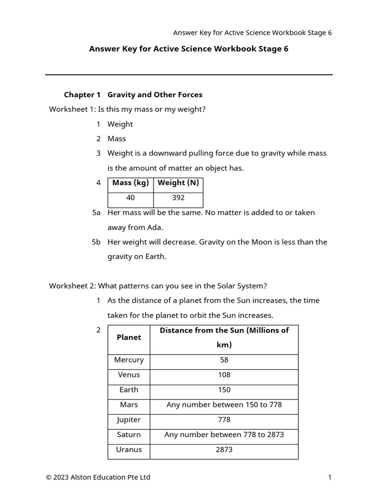 Active Science Workbook Stage 6 Answers | PDF | Buoyancy | Planets