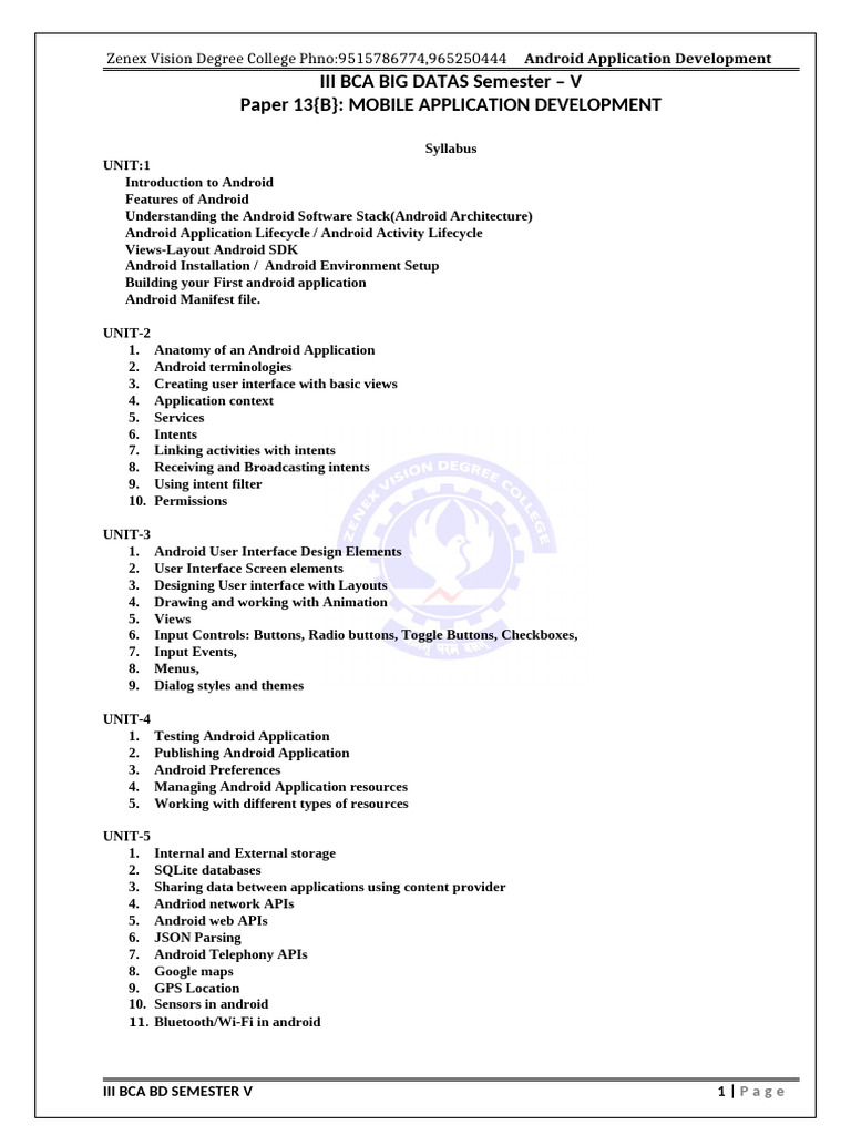 Android Application Development Syllabus | PDF | Android (Operating ...