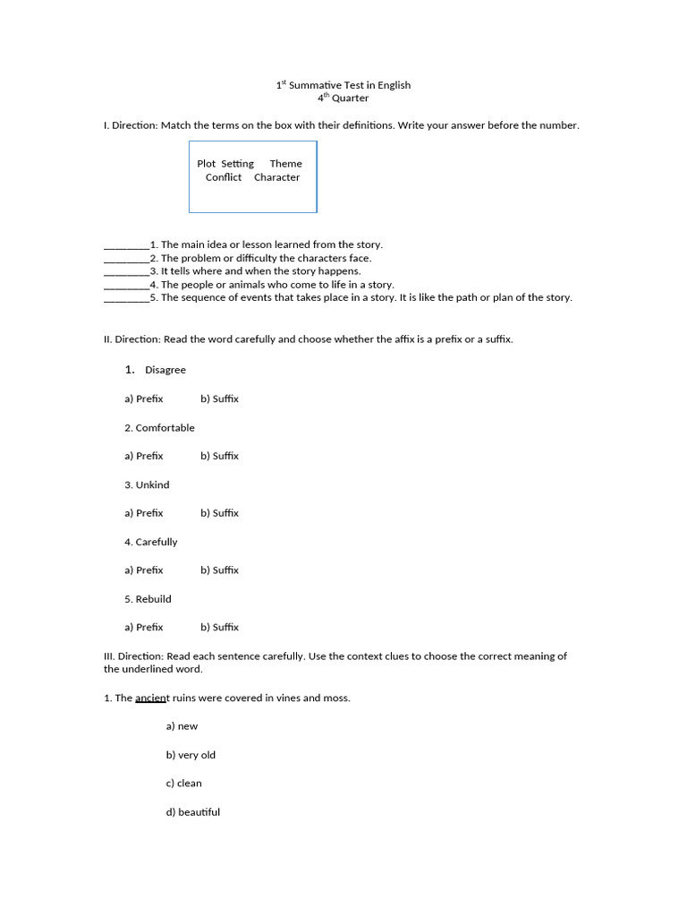 1st Summative Test 4th Quarter | PDF
