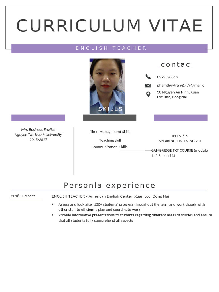 CV Example for English Teacher in Namibia | PDF