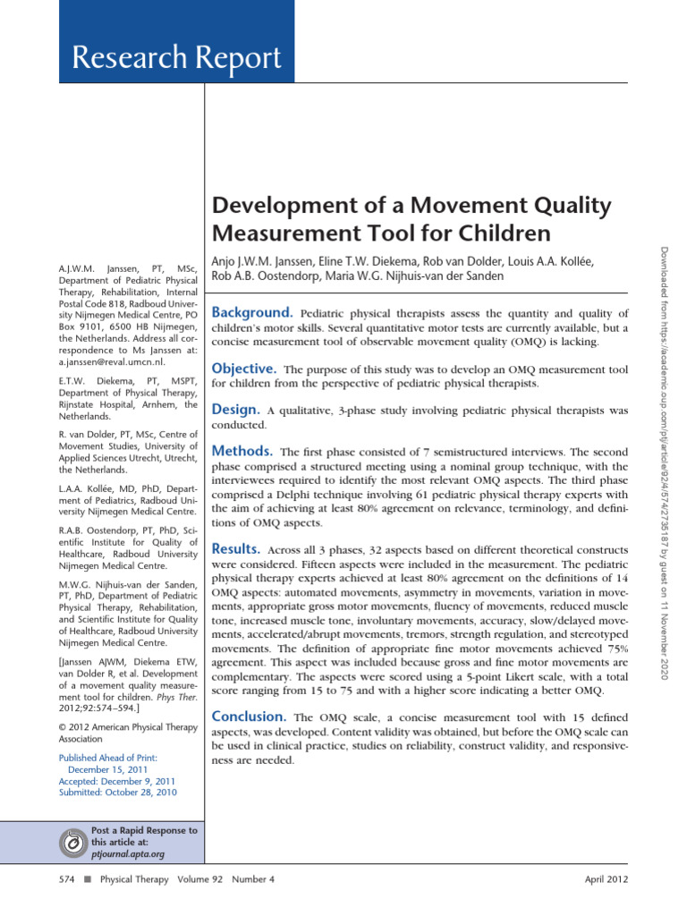 Movement Quality Tool for Children | PDF | Physical Therapy | Motor ...