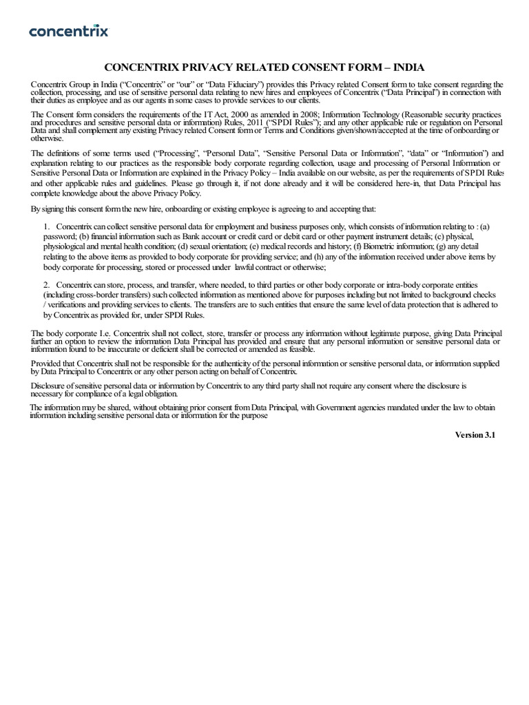 6 - 4881307 - Concentrix Privacy Related Consent Form - India - v3.1!8 ...