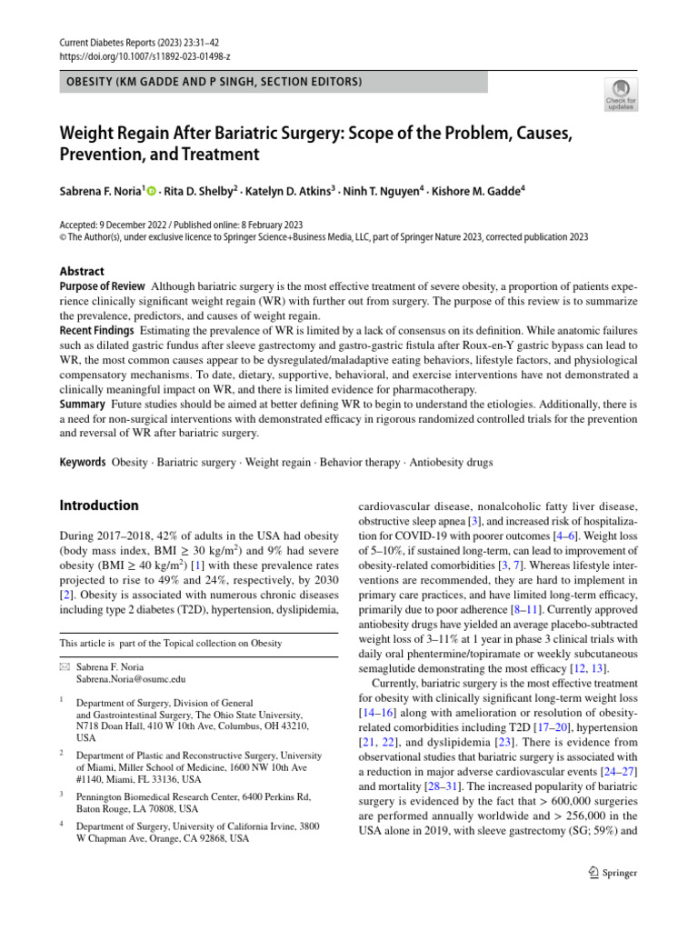 Weight Regain After Bariatric Surgery | PDF | Bariatric Surgery | Obesity