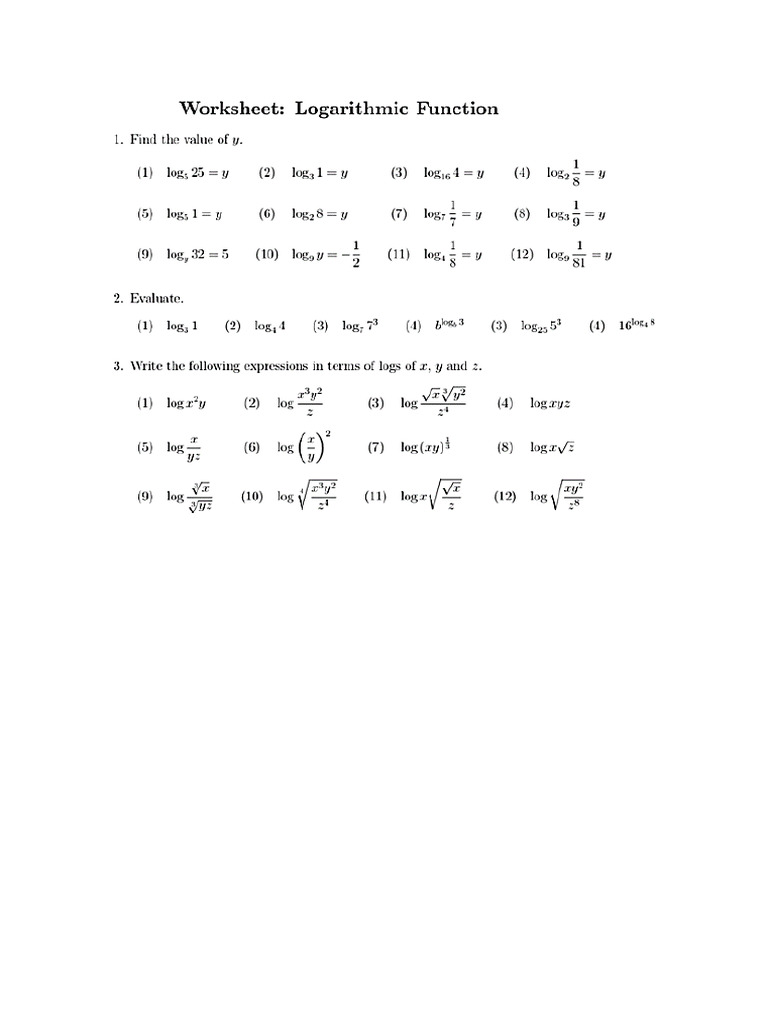 Logarithm WS | PDF
