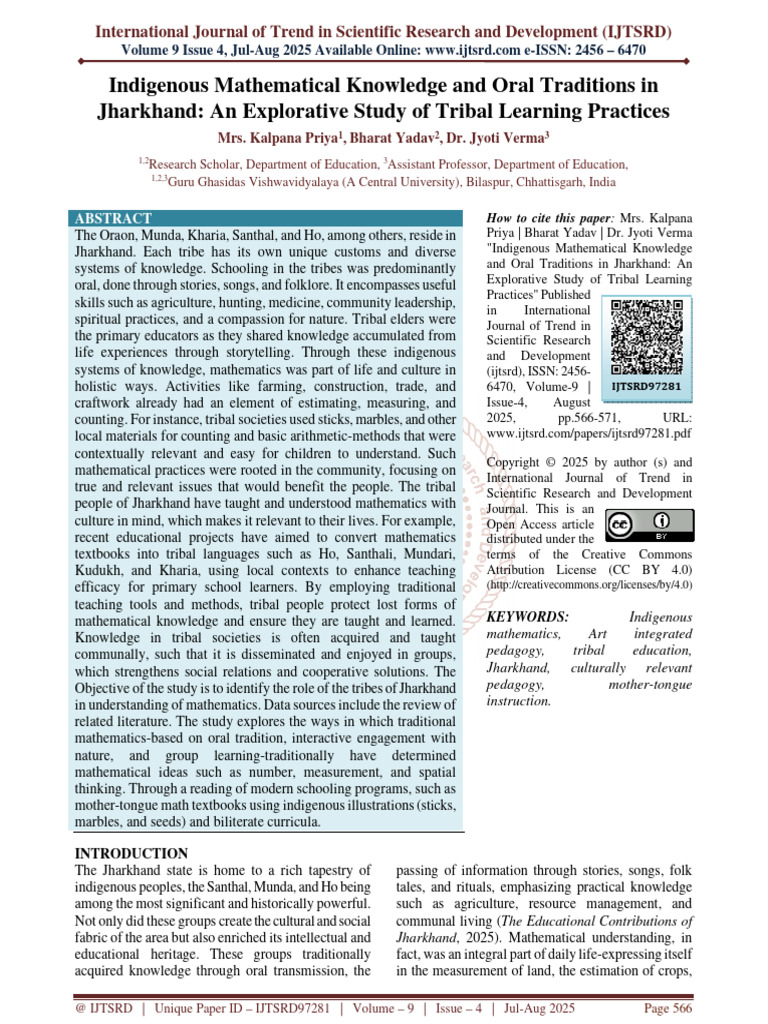 Indigenous Math Practices in Jharkhand | PDF | Mathematics | Knowledge