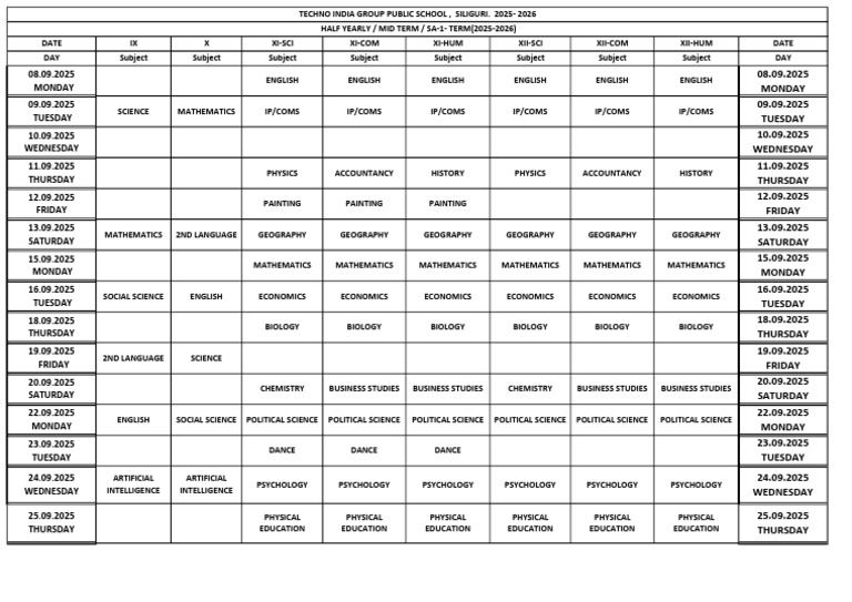 2025-2026 School Midterm Schedule | PDF | Science