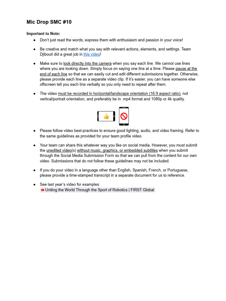 Mic Drop SMC #10 Video Guidelines | PDF | Video