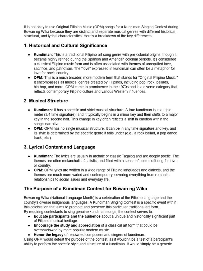 Kundiman vs. OPM: Key Differences Explained | PDF | Musicology ...