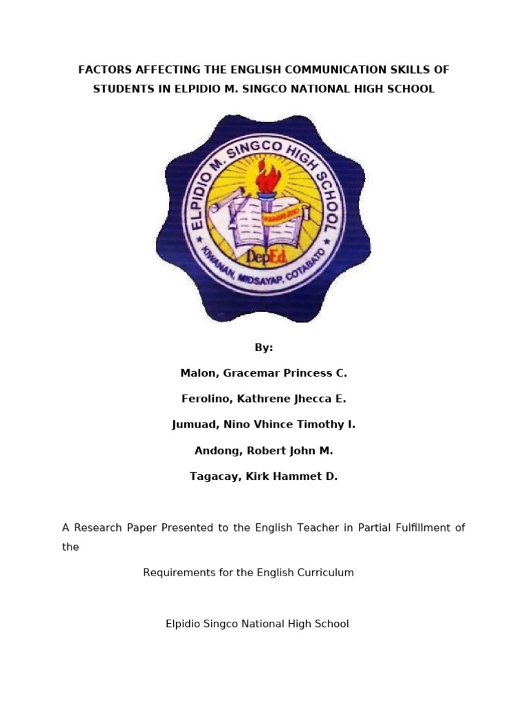 Factors Affects The English Communication Skills in Esnhs | PDF ...