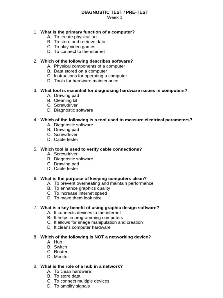 Computer Diagnostic Test Questions | PDF | Software | Computer Network