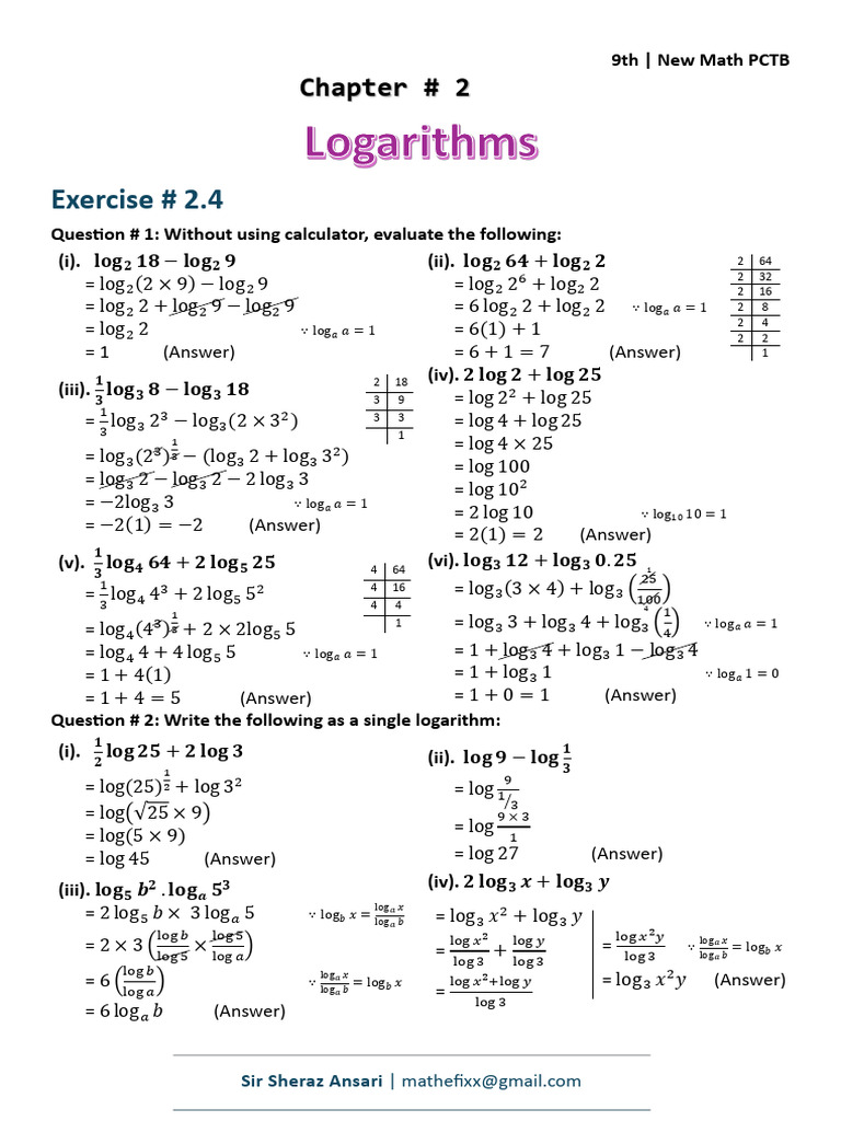 Logarithm Exercises and Solutions | PDF