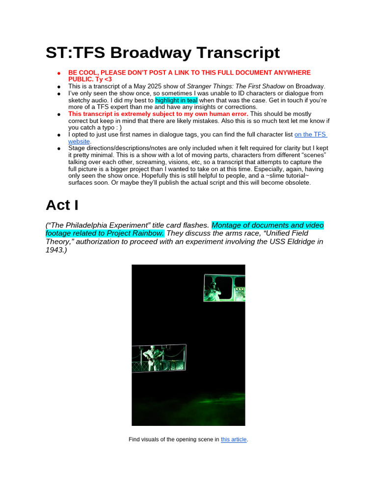 Stranger Things: The First Shadow Transcript | PDF