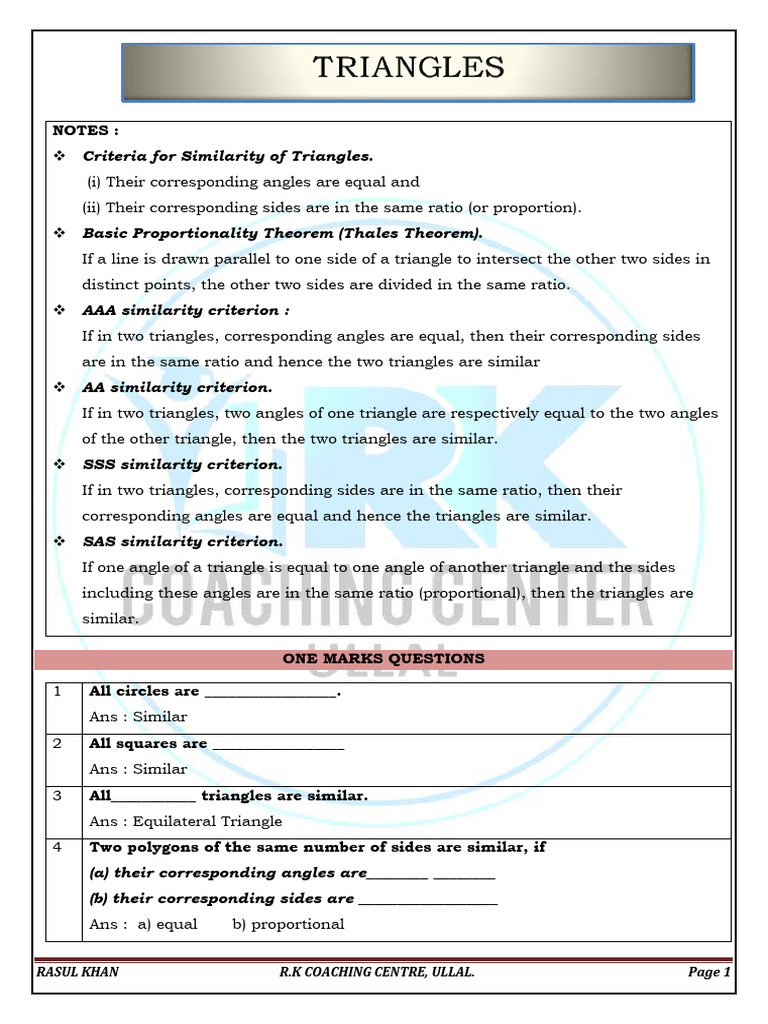 Similarity Criteria of Triangles Explained | PDF | Triangle | Geometry