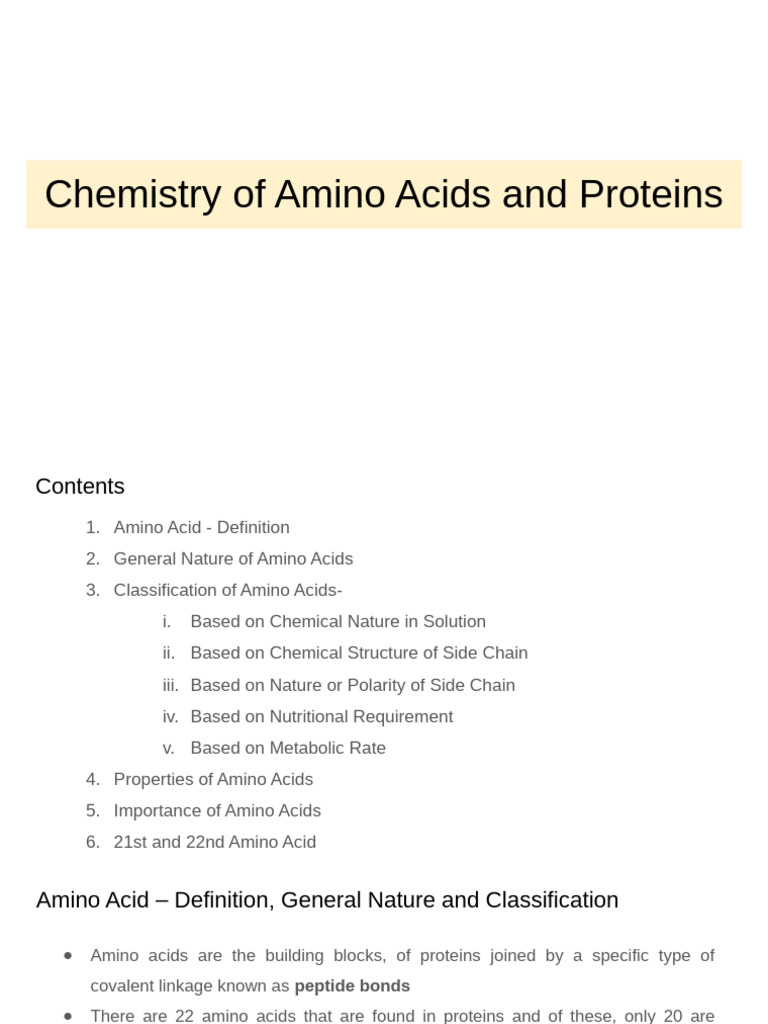 Chemistry of Amino Acids and Proteins | PDF | Amino Acid | Organic ...