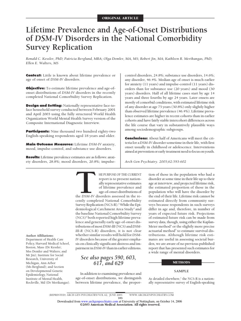 Lifetime Prevalence and Age-of-Onset Distributions of DSM-IV Disorders ...