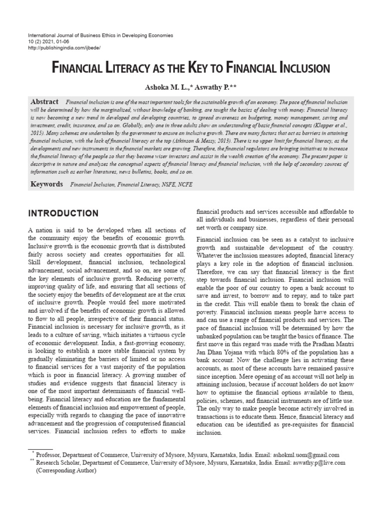 Financial Literacy Drives Inclusion | PDF | Financial Inclusion ...