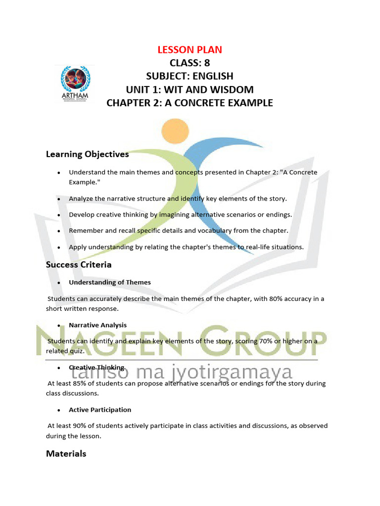 Class 8 English Lesson: A Concrete Example | PDF | Narrative | Creativity