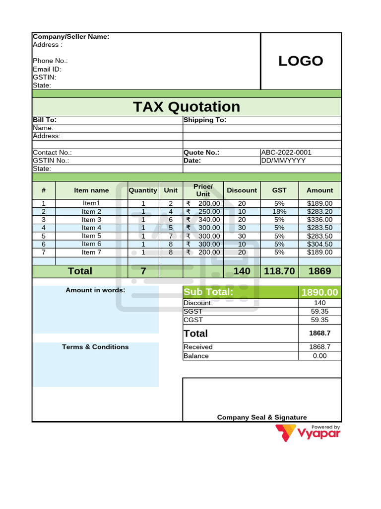 GST Quotation Format 01 | PDF