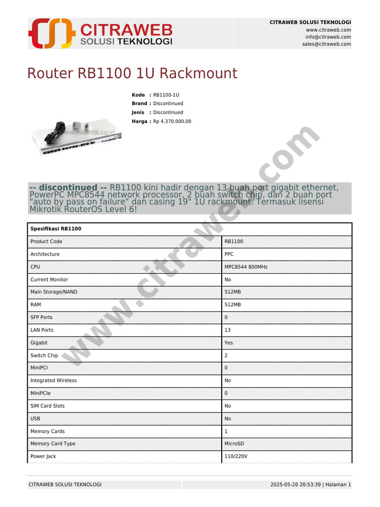 Discontinued RB1100 1U Rackmount Router | PDF | Computer Engineering ...
