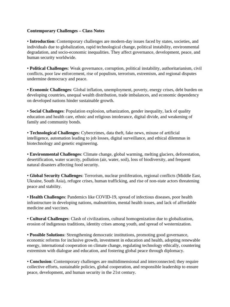 Contemporary Global Challenges Overview | PDF | Developing Country ...