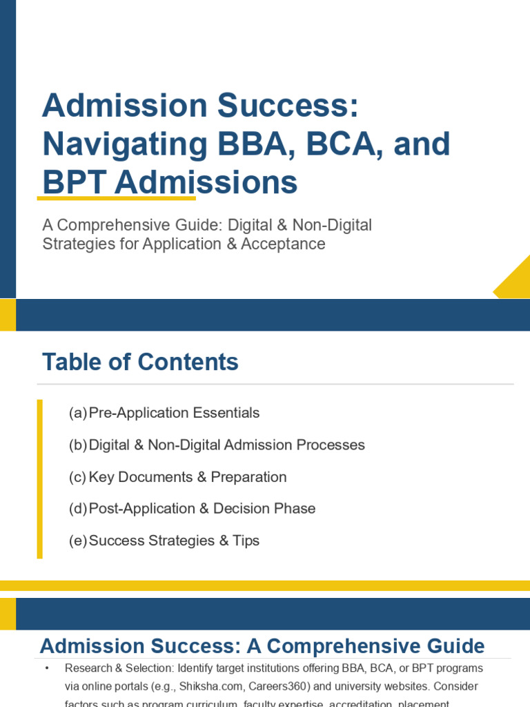 BBA, BCA, BPT Admission Guide | PDF | University And College Admission ...