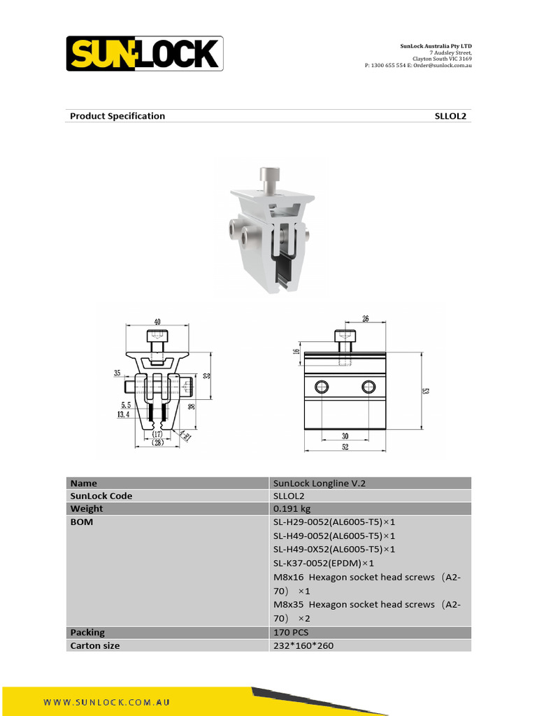 SunLock Longline V.2 Product Specs | PDF
