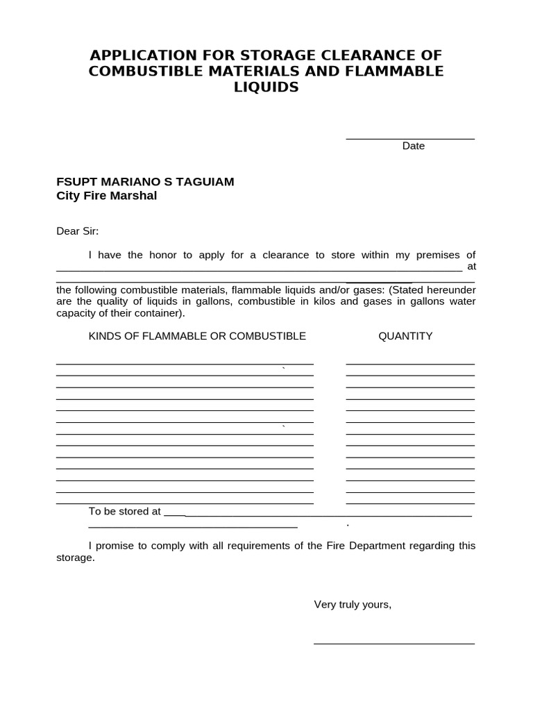 Storage Clearance Application Form | PDF