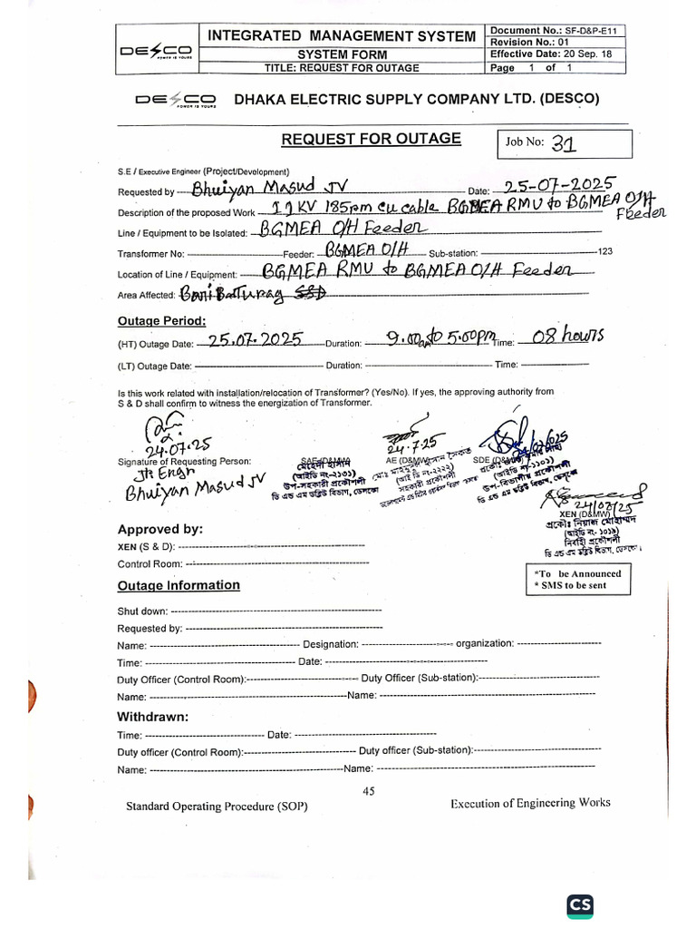 Bgmea Rmu To Bgmea Oh Outage | PDF